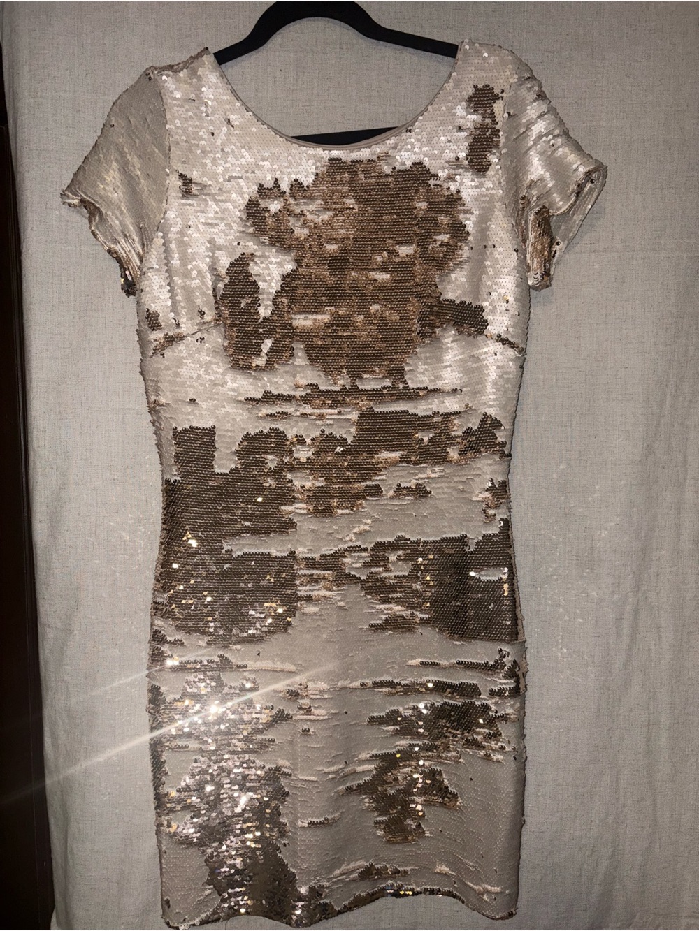 Short Sequin Sheath Dress in Gold and Cream